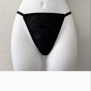 T- String Thong Panty, Black Satin Paisley Pattern- 2XL
